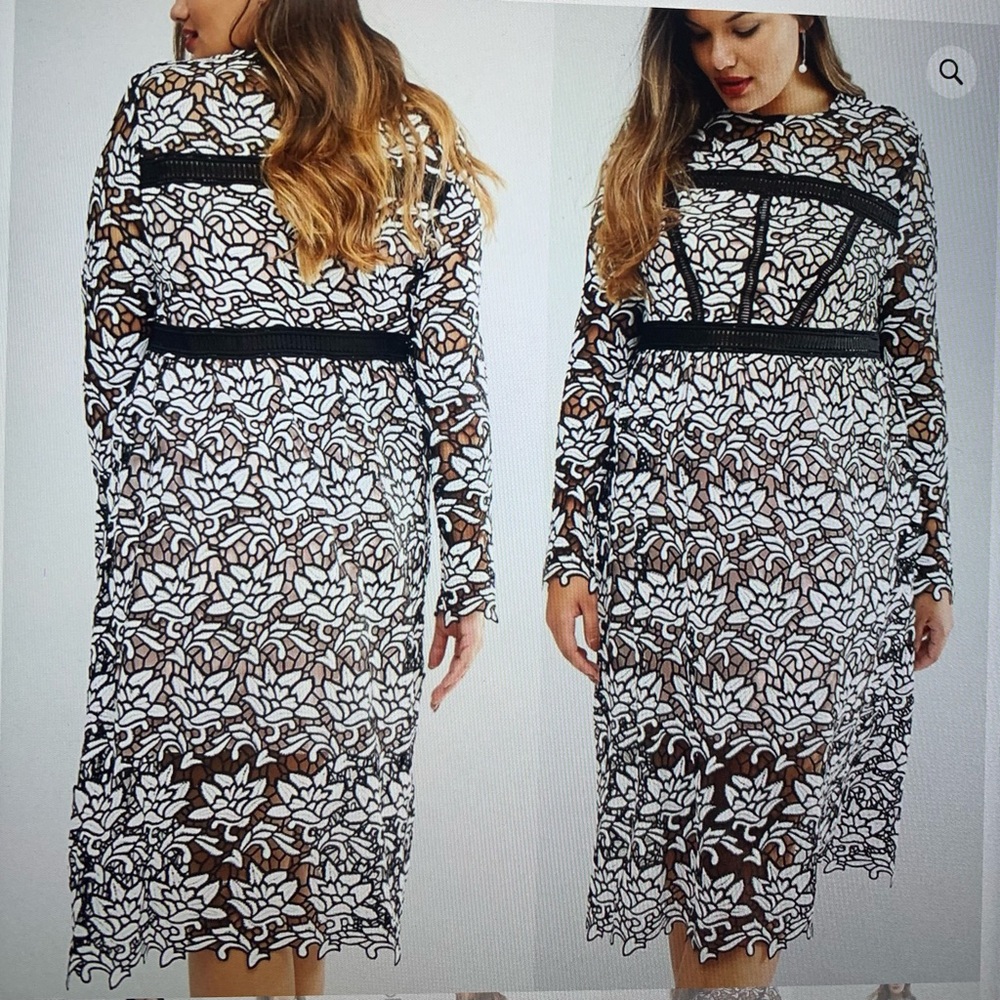 TRULY YOU Black and White Floral Lace Dress NWT